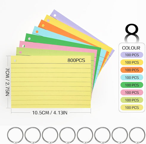 ANSTEEP 500PCS 3x5 Inches (3x5(800)) Colored Index Cards, Flash Cards with Ring