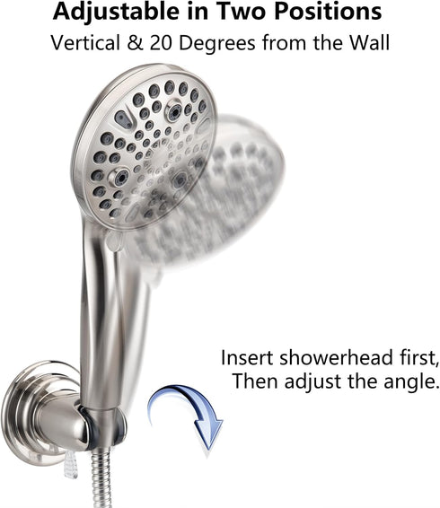 BOPai Vacuum Suction Cup Shower Head Holder, Adjustable 20 Degrees from The Wall, Brushed Nickel