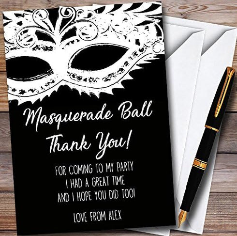 The Card Zoo Black & White Mask Masquerade Ball Personalized Party Thank You Cards