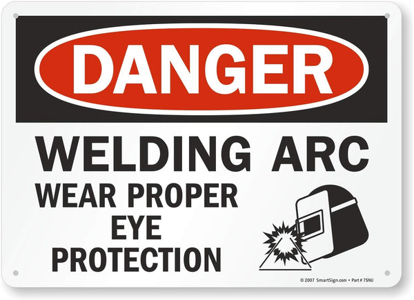 SmartSign - U9-2145-NP_10x14 "Danger - Welding Arc, Wear Proper Eye Protection" Sign | 10" x 14" Plastic Black/Red on White