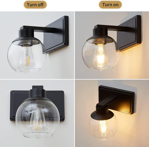Set 2, Set E26 Bathroom Sconces of Black Wall Sconces of Two, Bathroom Vanity Light with Clear Glass Shade, Modern Wall