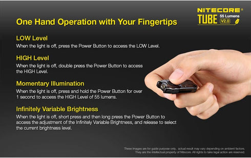 Nitecore Tube v2.0 Keychain Flashlight 55 Lumen USB Rechargeable Ultra Lightweight Compact