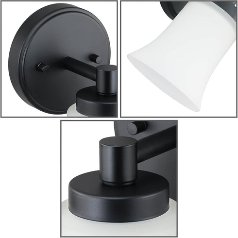 XiNBEi Lighting Wall Sconce, 1 Light Black Glass Vanity Light for Bathroom & Hallway, Model XB-W1235-1-MB