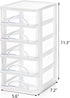 Hedume Clear Desktop Drawer, 5 Drawer Storage Unit, White Frame with Clear Drawers, Drawer Unit