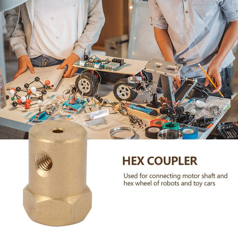 Hex Coupler, 4Pcs Premium Brass Motor Shaft Connector for RC Motor Car Wheels Tires (Bore Diameter 2mm)