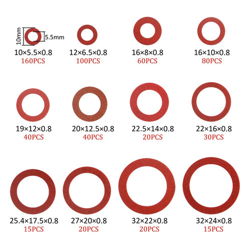 XINGYHENG 600Pcs Fiber Flat Washer Assortment Kit, 12 Sizes, Red Steel Paper Insulation for Plumbing Automotive Repair