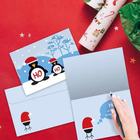 Tree-Free Greetings Season's Greeting Cards - 10 Cards + Envelopes - 5 x 7 - Ho Ho Ho Penguins (HB93340)