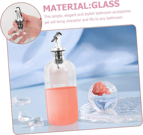 Set Mouthwash Dispenser with Reusable Glass Cups Bottles and Funnel Eco-friendly Bathroom Supplies for All Ages