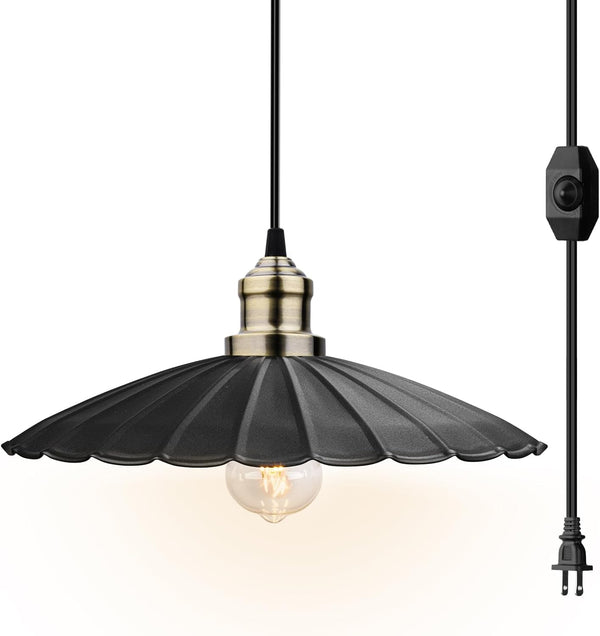 Plug in Pendant Light Stepless Dimming Hanging Lamp Lotus Leaf Lampshad, Industrial