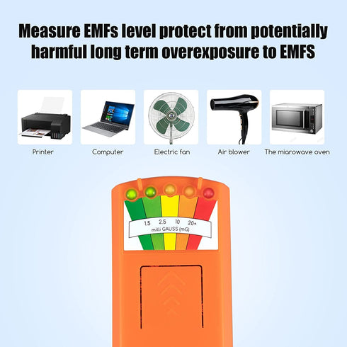 LED EMF Meter Portable Counter, Magnetic Field Detector for Ghost Hunting Paranormal Equipment Tool - Orange