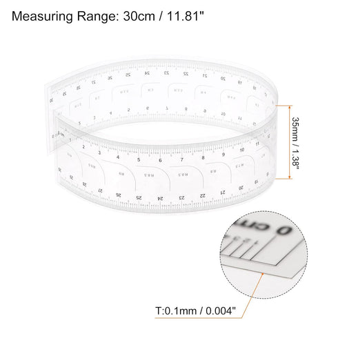 Film Flexible Ruler 30cm 0.5mm Scale with R Angle PET Plastic Folding Straight Ruler Calibration Soft Ruler Measuring Tool for Factory, Transparent