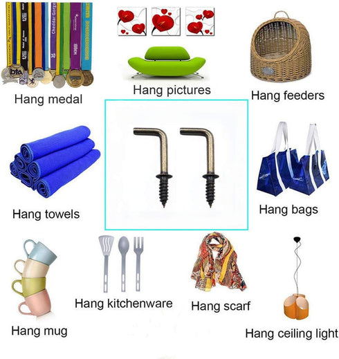 100 Pcs Small Screw in Hooks - 5/8" L Shape & Right Angle Bronze Hooks for Various Hanging Needs