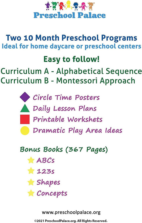 Palace Learning 5 Pack - Preschool Curriculum Kit on CD & ABC Alphabet + Numbers 1-10 + Shapes + Colors Poster Set