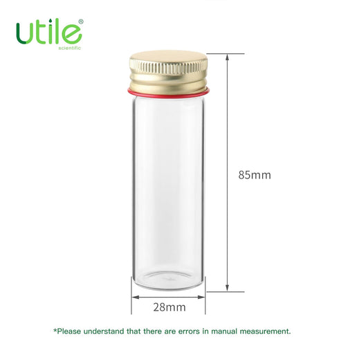 Utile 20pcs Glass Test Tubes, 25ml Medium Borosilicate Glass with Aluminum Screw Caps, 4004.0622.20