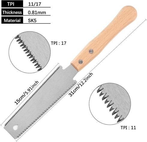 Mini Hand Saw Woodworking Tools,6 Inch Double Edges Flexible Flush Cut Saw,TPI 17/11 SK5 Blade Small Pull Saw for Craft, Flat Cutting Trim Saw (Hand Saw) by Wonglea