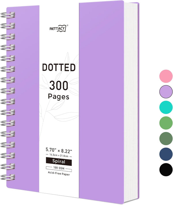 RETTACY A5 Bullet Dotted Journal, 300 Pages, 100 GSM Premium Paper, Lilac for Bullet Journaling and Sketching
