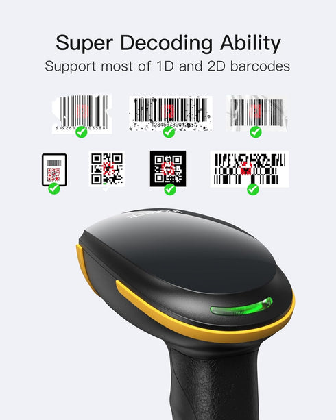 Inateck 2D 2D 2600mAh BCST-35 Barcode Scanner with Intelligent Stand, Wireless QR Code Scanner, Handheld Scanner