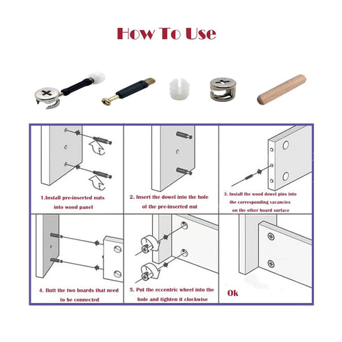 300Pcs 3-in-1 Furniture Connecting Hardware Kit, Cam Lock Fasteners, Wood Dowel Pins, Pre-Inserted Nut for Furniture