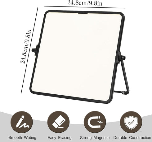 Dry Erase White Board, 9.76" x 9.76", Magnetic Desktop Whiteboard with Stand, Portable Double-Sided Easel for Memo