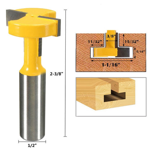 1/2" Shank Straight T-Slot & T-Track Slotting Cutter Router Bit, Wood Groove Milling Cutter, 1-1/16 Inch Diameter