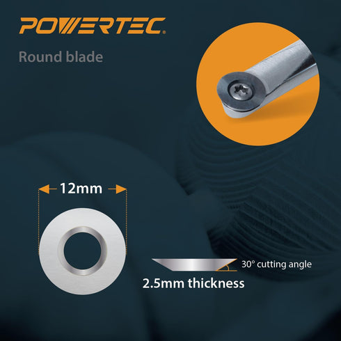 POWERTEC Tungsten Carbide Cutter Insert Set, 6 Pcs for Wood Lathe Tools, 11mm Flat Square, 12mm Round, 10 x 28mm Diamond