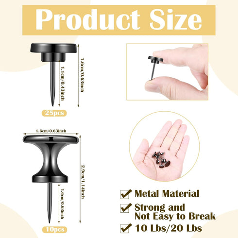 Metal Push Pins, 35 Pieces Large Double Headed Picture Hanging Nails and Black Thumb Tacks for Wall Cork Board Poster Hanging, Wall Pins Wall Tacks for Office Home Decor