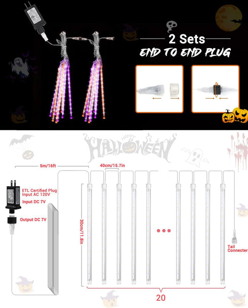 20 480 Flacchi Halloween Lights Outdoor Tubes LED Raindrop Meteor Shower Icicle Lights with Timer Function Cascading