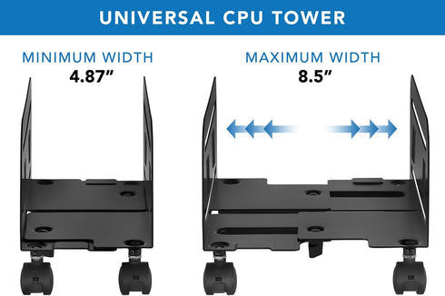 Mount-It! 4.87 8.5 Inch Computer Tower Stand, Adjustable Mobile CPU Stand with Wheels, Heavy-Duty Steel Rolling Cart