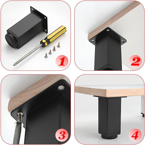 Generic Set 2 Stand(Black,8cm/3in) Square Metal Legs for Furniture | of Adjustable Sofa Cabinet Support Feet |