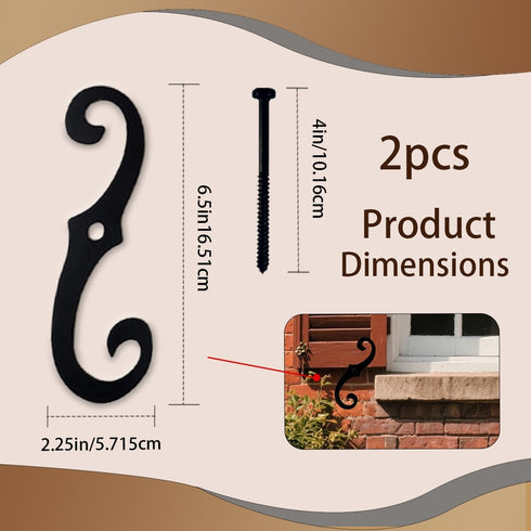 SMUVSMU 2 Fasteners,6.5" Pcs Shutter Shutter Dogs for Exterior Shutters,Black S Shaped Shutter Fasteners,Decorative