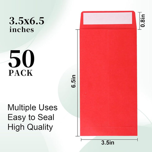 Cash Envelopes 100Pack 3.5x6.5inch,Colored envelope,Coin envelope,Red envelopes for cash,Seed envelope,budgets, checks, coins, tickets, jewelry, small items(Red)