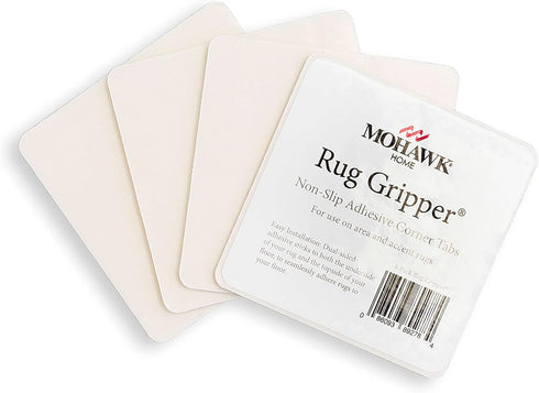 Mohawk Home Non-Slip Corner Gripper Area Rug Tabs, 4 Pack, Anti-Curling Double Sided Adhesive 4"x4" Square White