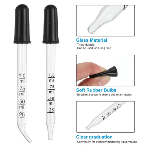 PATIKIL Eye Dropper, 12Pcs 1ml Glass Graduated Pipette Measured Dropper with Rubber Cap for Essential Oils and Lab