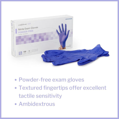 McKesson Confiderm 3.0 Nitrile Exam Gloves, Powder-Free Latex-Free Non-Sterile Dark Blue, Size XL, 100 Count