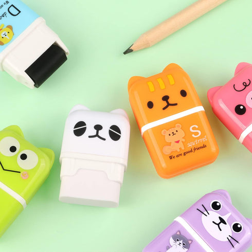 Tamaki 6 Pack Cute Erasers for Kids, Pencil Rubber Eraser with Cover and Roller for Party Favors Gift Supplies (Model B)