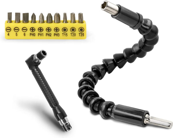 90 Degree Right Angle Driver, 11.6 Inch Bendable & Flexible Screwdriver Extension Soft Shaft and 10pcs Screwdriver Bit