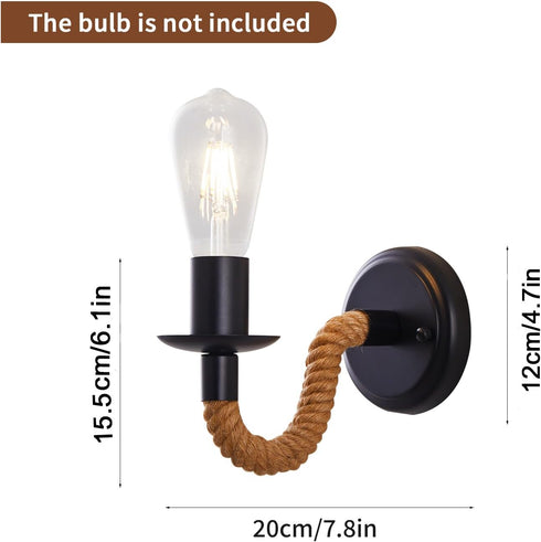 KUAUGST E26 (Bulb Black Rustic Wall Sconces, Retro Industrial Wall Lamps, Hemp Rope Wall Lamp, Lamp Holder, Suitable