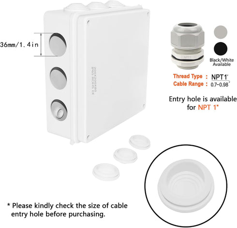 LeMotech ABS Plastic Dustproof Waterproof IP65 Junction Box Universal Electrical Project Enclosure White 7.9 x 7.9 x