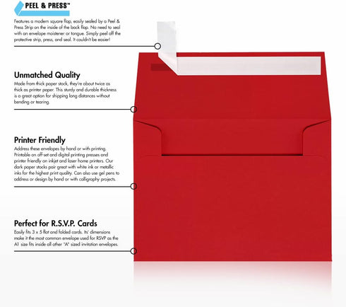 LUXPaper 4Bar A1 Invitation Envelopes | 3 5/8" x 5 1/8" | Ruby Red | 50 Qty | Peel & Press | 80lb. Text