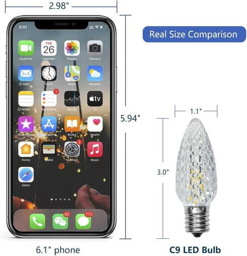50 Pack C9 Bulb, C9 Bulbs E17 Commercial Bulbs 2700K BORT LED Replacement Light LED for Christmas Outdoor String