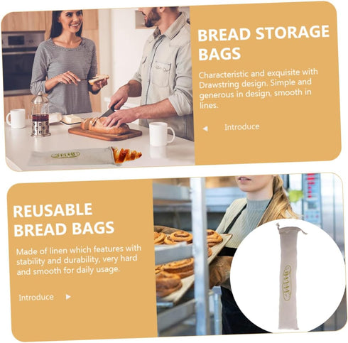 HAKIDZEL 2pcs Reusable Linen Bread Bag Drawstring Storage for Homemade Bread Pouches for Bakery Freshness Capacity