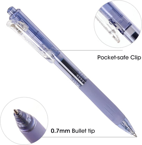 WRITECH Fine Point Gel Pens, Retractable 0.7mm Blue-Ink Color Pen for Journaling Smooth Writing No Bleed Set 10ct
