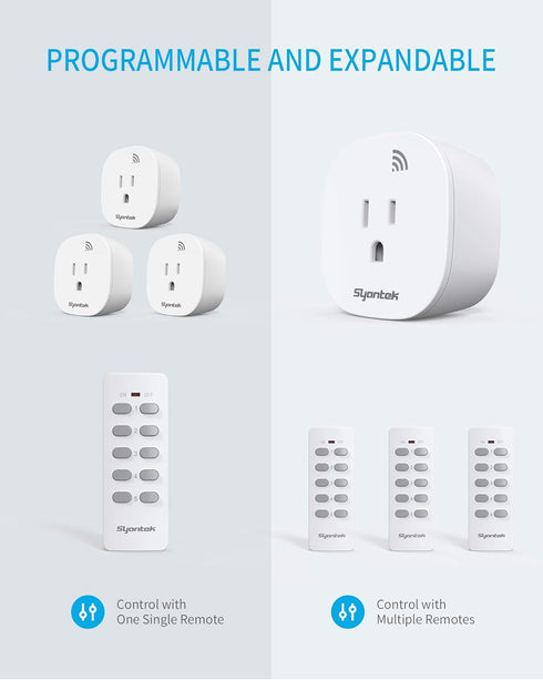 100 (5 2 Syantek Remote Control Outlet Wireless Light Switch for Household Appliances, Expandable Remote Light Switch