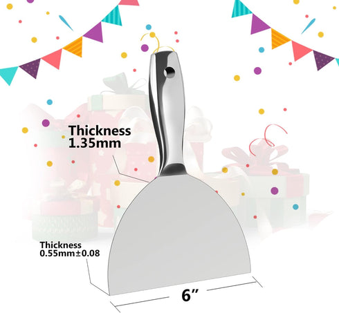 6 Inch Putty Knife, Premium Polished All-Stainless Steel Scraper Tool for Drywall Finishing and Paint Scraping