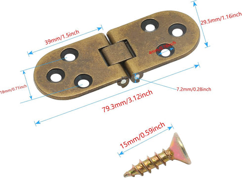 4PCS Bronze Butler Tray Hinge, Heavy Duty Folding Flip Top Hinge 180 Degree Round Edge Hinge for Folding Tables Sewing Machine Table Furniture Accessories 3.1inch x 1.16inch by Piutouyar