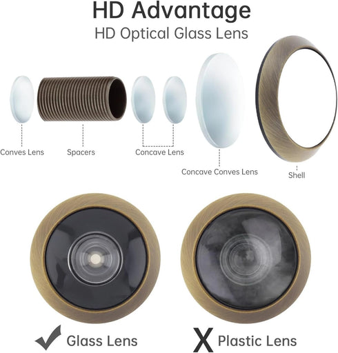 linenb 2set 16mm 200 1.57-2.56inch Peep Holes for Door Degree Door Viewer Peephole HD Optical Glass Lens Security Peek