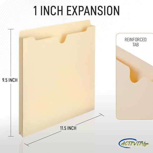 Manila File Jackets - 1 Inch Expansion, Letter Size, Reinforced Straight-Cut Tab, 6 Pack