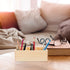 EXCEART Wood Pencil Holder for Desk, Multi-Functional Remote Control Holder with 3 Compartments for Office Supplies