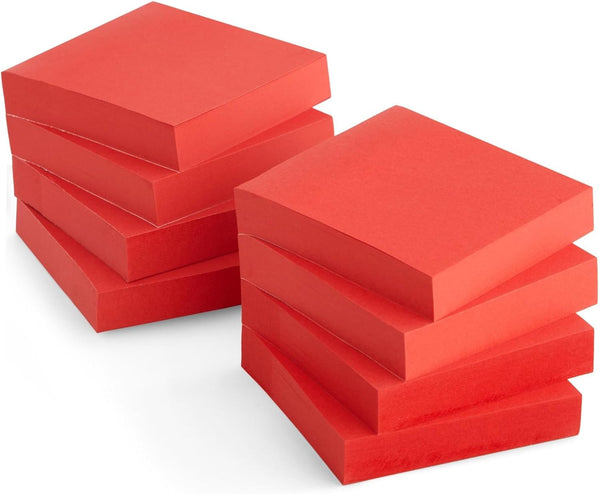 Juvale 8 Pack Bright Red Sticky Notes - 3x3 Inch Self-Stick Note Pads for Home, Office Supplies, 100 Sheets Per Pad