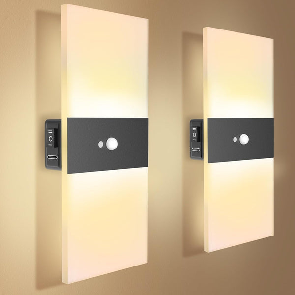 LED Wall Sconces Set of Two | Wall Lamps with 2000mAh Battery